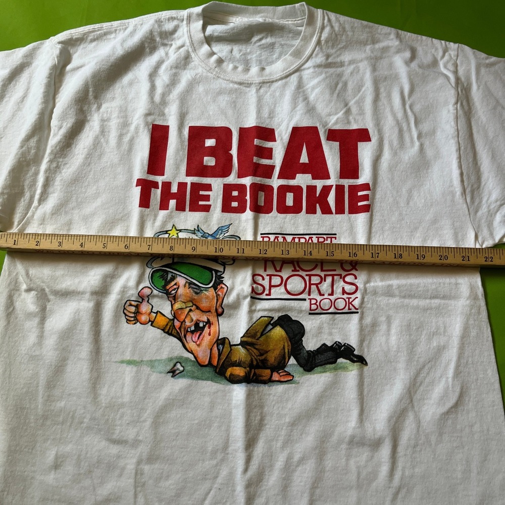 Rampart Race & Sports Book I Beat The Bookie White Graphic T-Shirt Mens XL - Picture 3 of 4